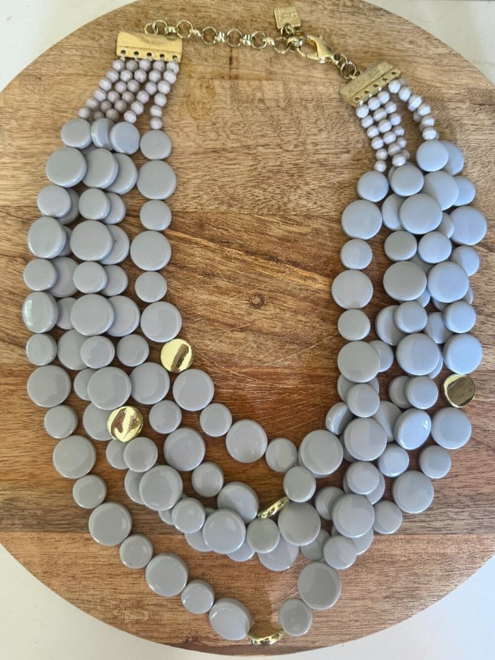 Zenzii Multi Strand Gray Resin Coin Statement Necklace Gold Accents